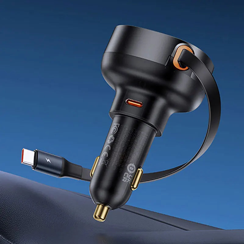 Baseus 60W Car Charger 2 in 1 Retractable Cable SCP 25W QC PD 30W