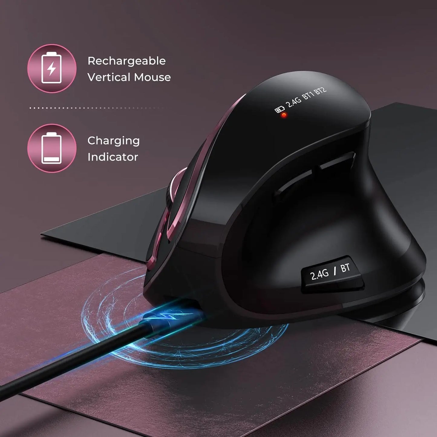 Seenda Vertikal Ergonomisk Trådlös Mus Uppladdningsbar Bluetooth 5.0 3.0 2.4G USB för Laptop PC Mac iPad Office