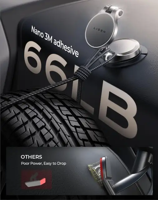 LISEN Hands Free Folding Car Magnetic Phone Holder Rotatable Dash Cell Phone Holder