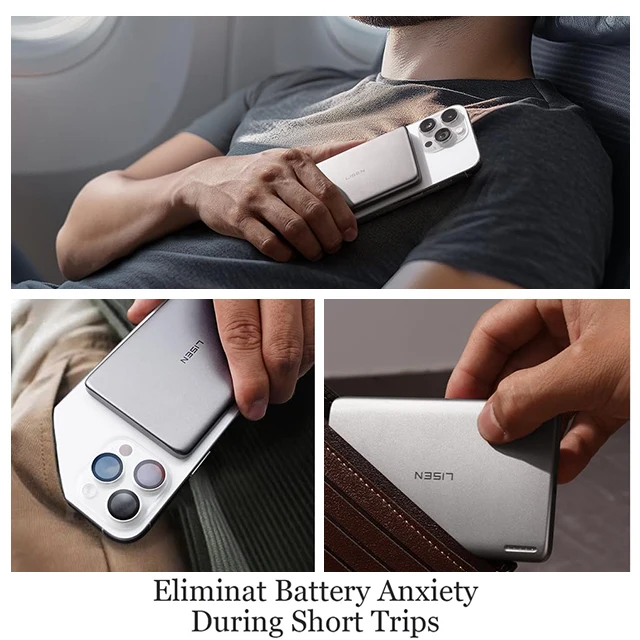 LISEN New Design All Alloy 0.3 Ultra-Thin Magnetic Power Bank 5000 MAh Wireless Portable Fast Charger Battery Pack for iPhone 16, Rekommenderas inte för Iphone Pro och Pro Max serien