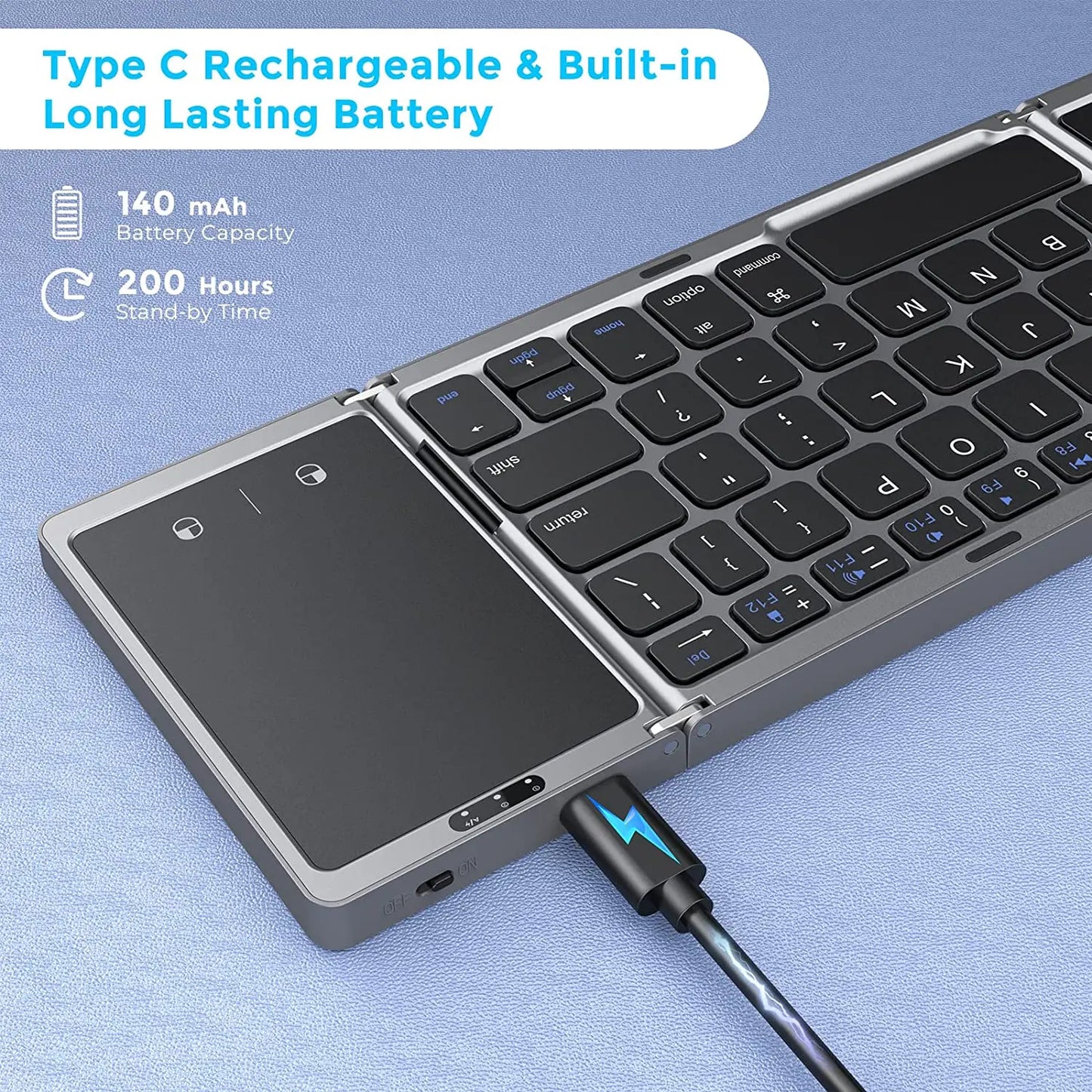 Seenda Fällbar Trådlös Bluetooth-tangentbord Uppladdningsbar Folding Bärbara för PC Mac Smartphone Windows iOS Android