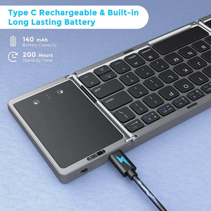 Seenda Fällbar Trådlös Bluetooth-tangentbord Uppladdningsbar Folding Bärbara för PC Mac Smartphone Windows iOS Android