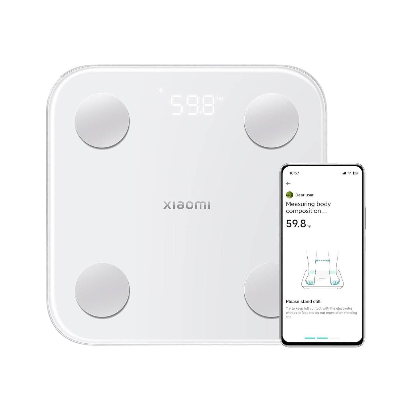 Xiaomi Body Composition Scale S400 badrumsvåg med dubbelfrekvensmätning, 25 hälsoindikatorer, upp till 150 kg och 100 g precision, Xiaomi Home-app, vit (S-version)