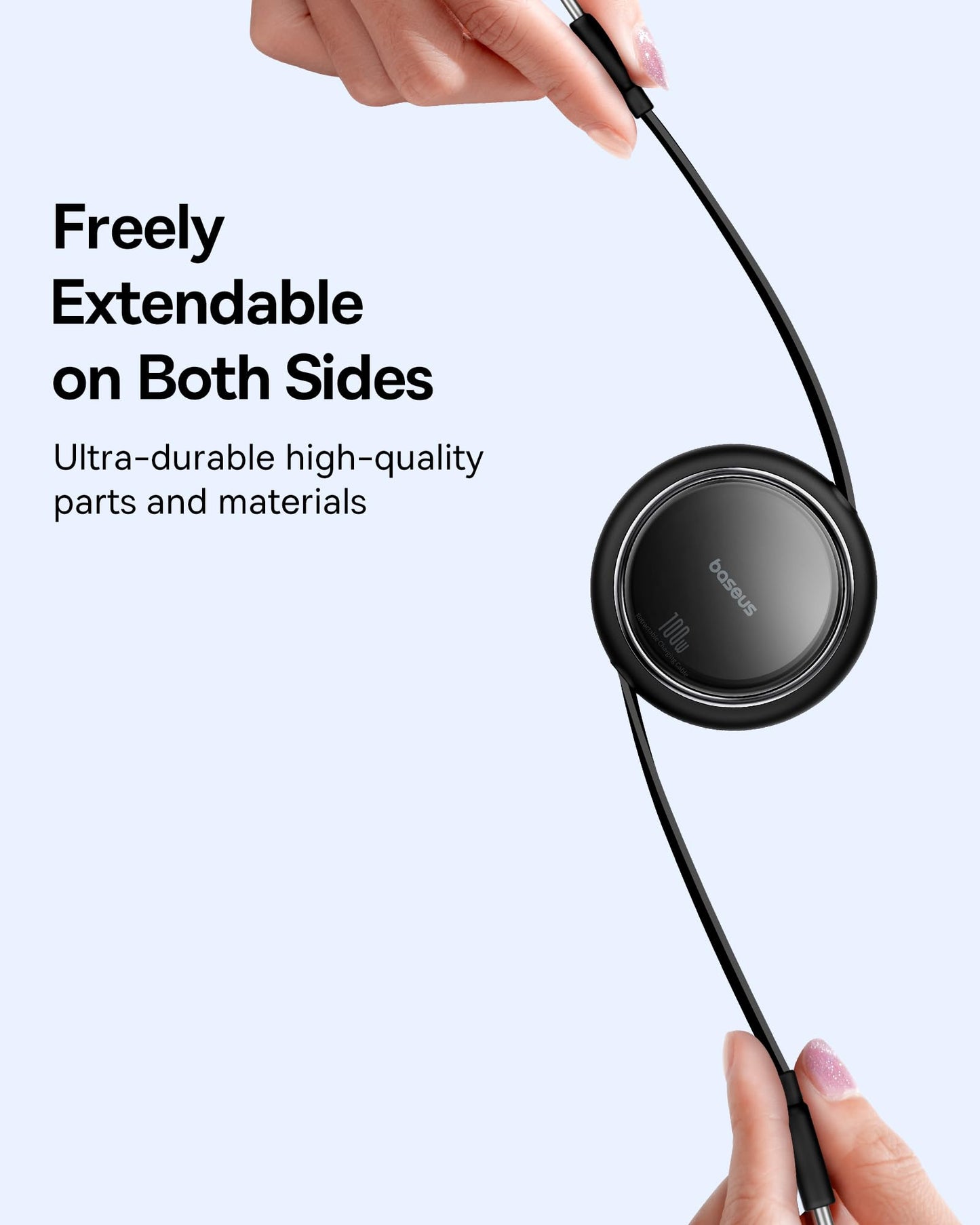 Baseus USB C-kabel, 100 W, PD 5A QC 4.0 mini, utdragbar, snabbladdningskabel, USB-C-till-USB-C-kabel, 4-stegs längd, förinställd laddningskabel för iPhone 15, Samsung, iPad, lätt att förvara, bärbar