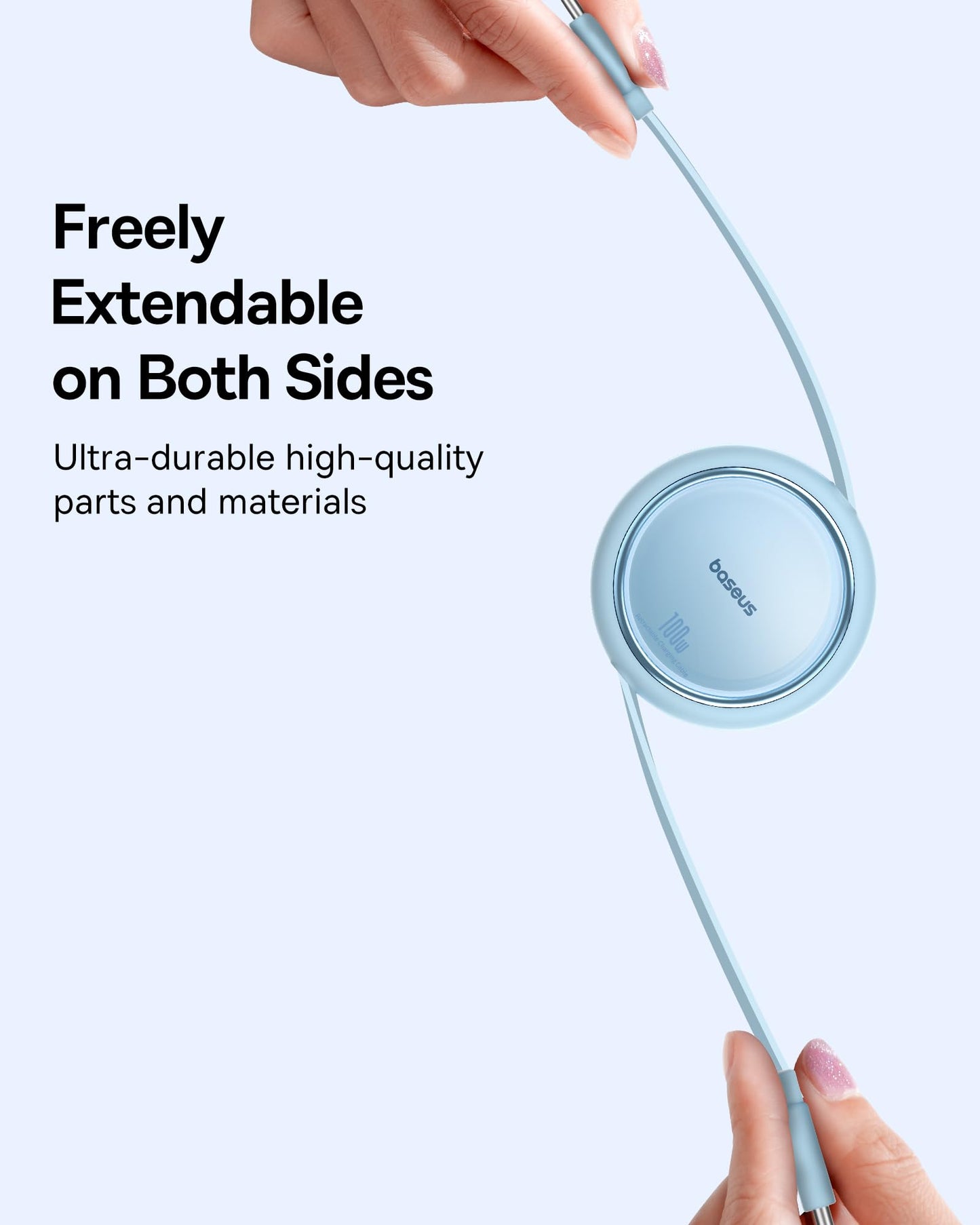 Baseus USB C-kabel, 100 W, PD 5A QC 4.0 mini, utdragbar, snabbladdningskabel, USB-C-till-USB-C-kabel, 4-stegs längd, förinställd laddningskabel för iPhone 15, Samsung, iPad, lätt att förvara, bärbar