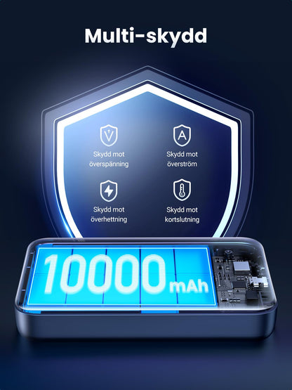 UGREEN Trådlös powerbank 10000mAh magnetisk powerbank med USB-C snabbladdningsfunktion, trådlöst externt batteri MagSafe kompatibelt med iPhone 16 Pro Max/Pro/16/15 Pro Max/Pro/14/13/12（svart）