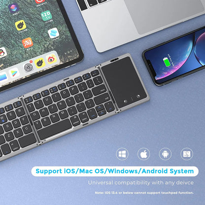 Seenda Fällbar Trådlös Bluetooth-tangentbord Uppladdningsbar Folding Bärbara för PC Mac Smartphone Windows iOS Android