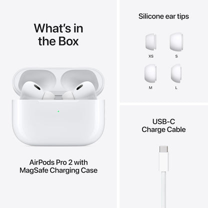 Apple AirPods Pro 2 trådlösa öronsnäckor, Bluetooth-hörlurar, aktiv brusreducering, hörhjälpmedelsfunktion, transparens, personanpassat rumsligt ljud, högupplöst ljud, H2-chip, usb-c-laddning