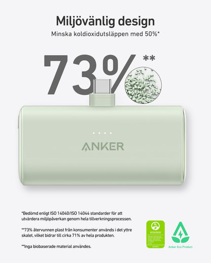 Anker Nano Powerbank, 5000 mAh Powerbank 22,5 W, integrerad vikbar USB-C-kontakt