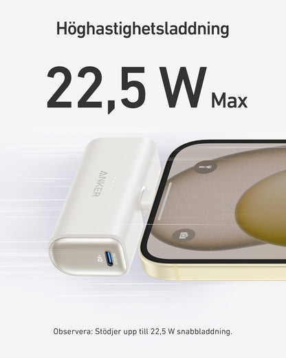 Anker Nano Powerbank, 5000 mAh Powerbank 22,5 W, integrerad vikbar USB-C-kontakt