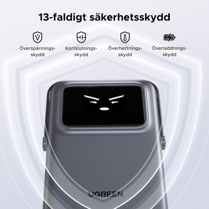UGREEN Uno Wireless Power Bank 5000mAh Magnetisk powerbank med vikbart stativ och TFT-skärm, 20W USB-C snabbladdning, 7.5W MagSafe kompatibel med iPhone 12-16-serien (Lila)