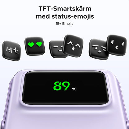 UGREEN Uno Wireless Power Bank 5000mAh Magnetisk powerbank med vikbart stativ och TFT-skärm, 20W USB-C snabbladdning, 7.5W MagSafe kompatibel med iPhone 12-16-serien (Lila)