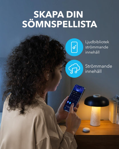 Anker Sleep Earbuds, brusblockerande sömnhörlurar, liten design för sidosovare, 80 timmars speltid, strömma innehåll via Bluetooth 5,3, sömnmonitor, personlig alarm