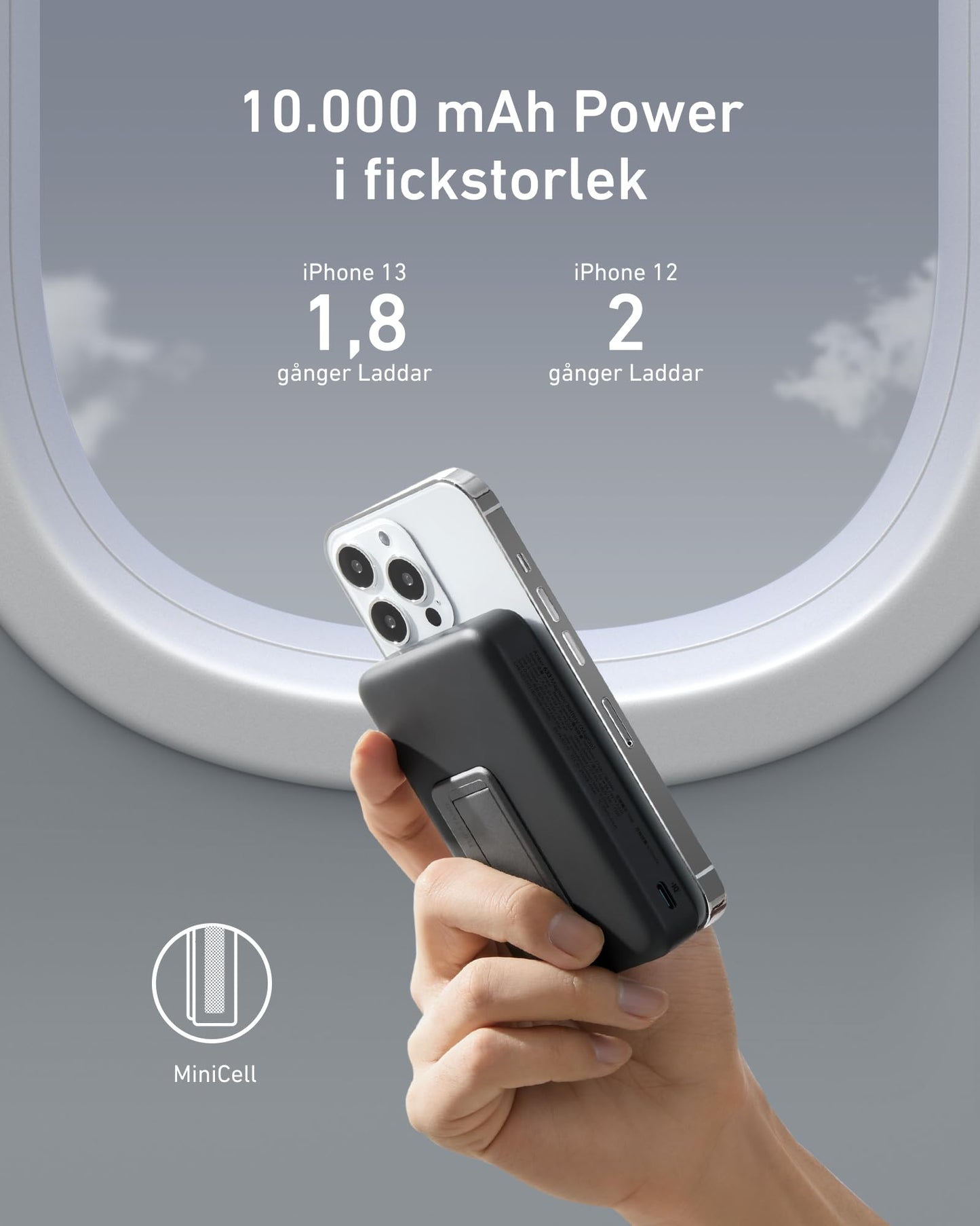 Anker Power Bank, 633 Magnetiskt Batteri, 10.000 mAh hopfällbar magnetisk trådlös bärbar laddare, 20W USB-C