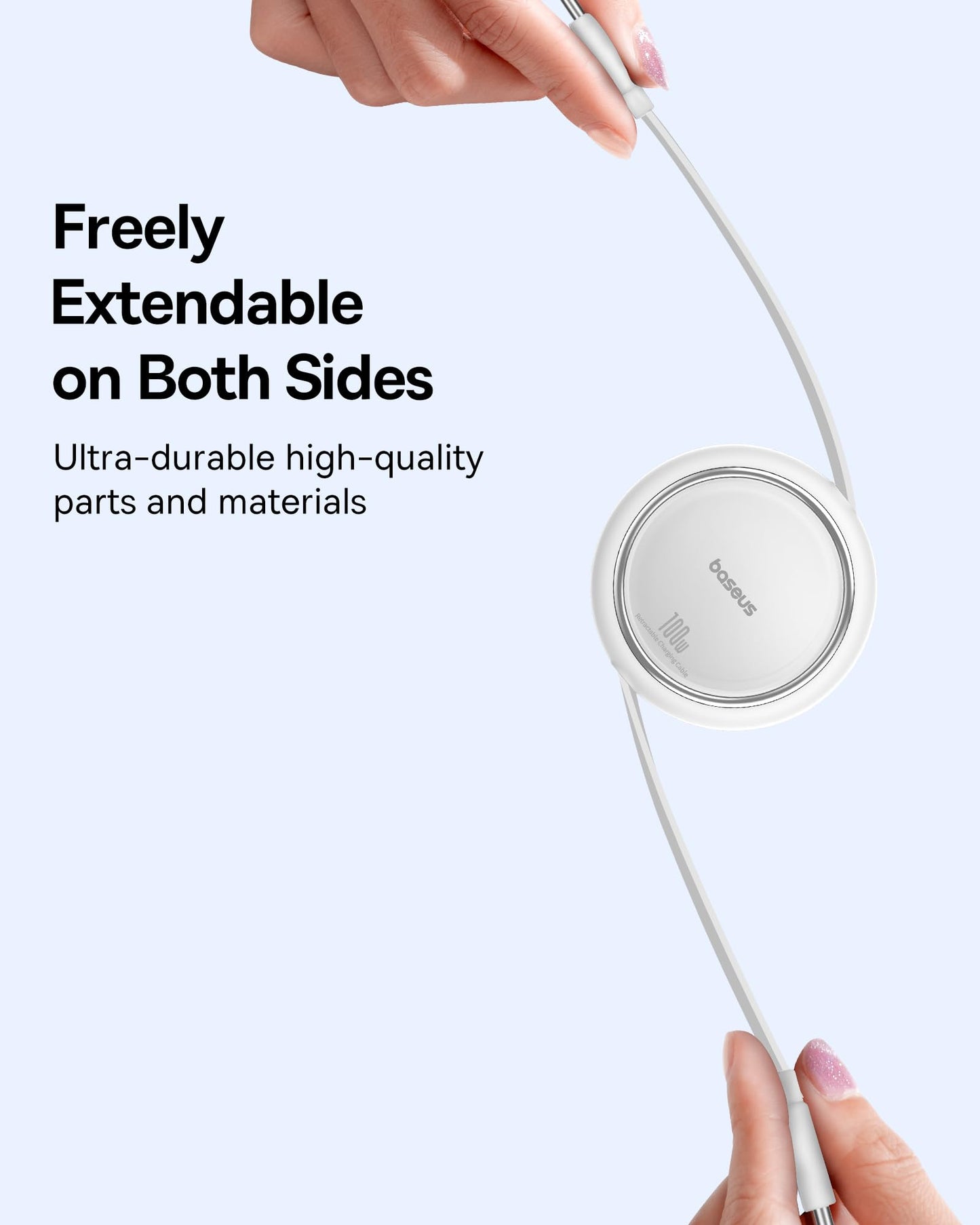 Baseus USB C-kabel, 100 W, PD 5A QC 4.0 mini, utdragbar, snabbladdningskabel, USB-C-till-USB-C-kabel, 4-stegs längd, förinställd laddningskabel för iPhone 15, Samsung, iPad, lätt att förvara, bärbar
