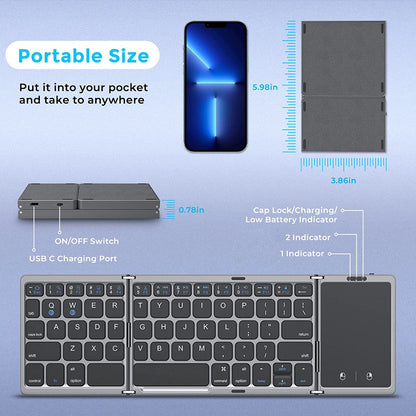 Seenda Fällbar Trådlös Bluetooth-tangentbord Uppladdningsbar Folding Bärbara för PC Mac Smartphone Windows iOS Android