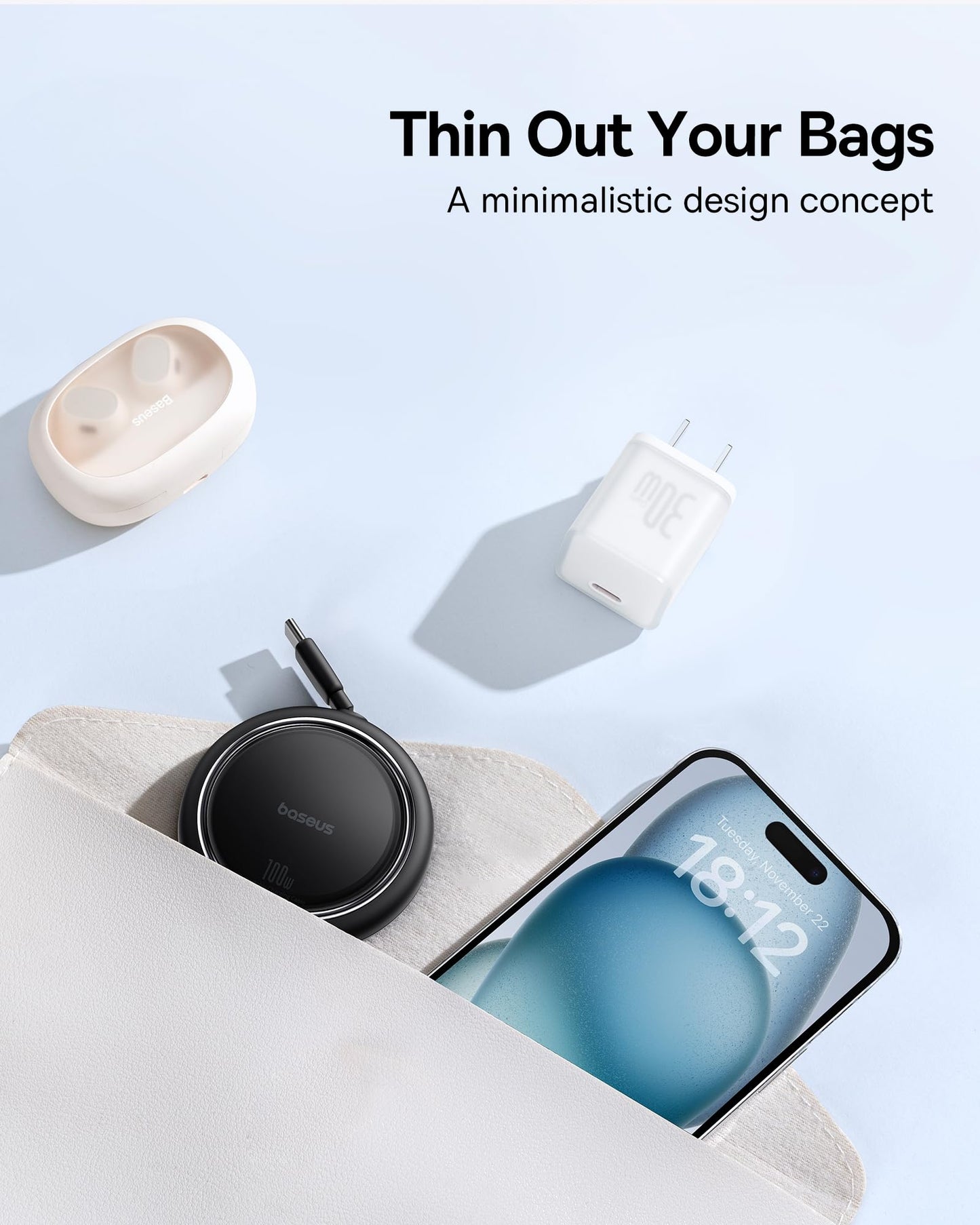 Baseus USB C-kabel, 100 W, PD 5A QC 4.0 mini, utdragbar, snabbladdningskabel, USB-C-till-USB-C-kabel, 4-stegs längd, förinställd laddningskabel för iPhone 15, Samsung, iPad, lätt att förvara, bärbar