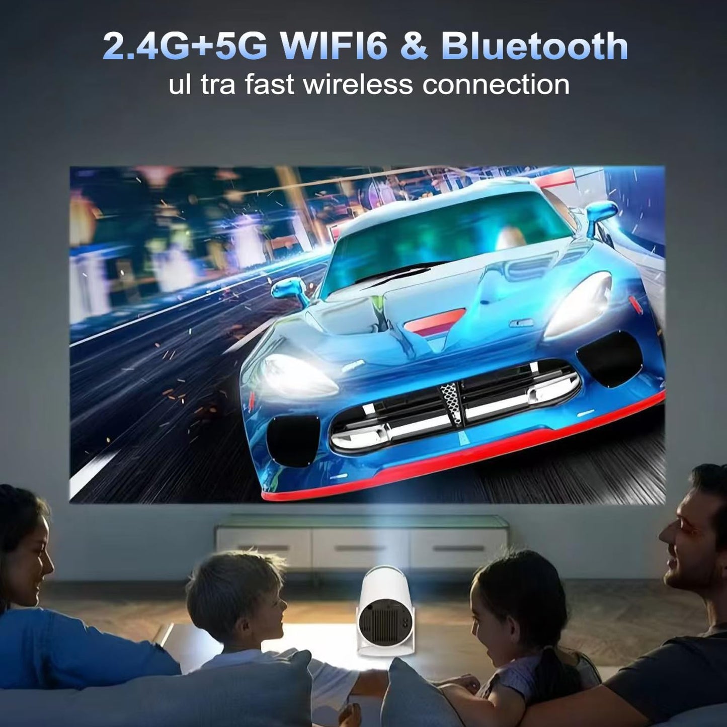 Bärbar 4K 1080P Full HD mini projektor, kompatibel med Android 11 och Netflix - WiFi 6, BT 5.0, 180° rotation, liten hemmabioprojektor