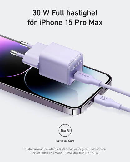 Anker USB-C GaN-laddare 30 W, 511-laddare (Nano 3), snabbladdare med PIQ 3.0 och PPS.