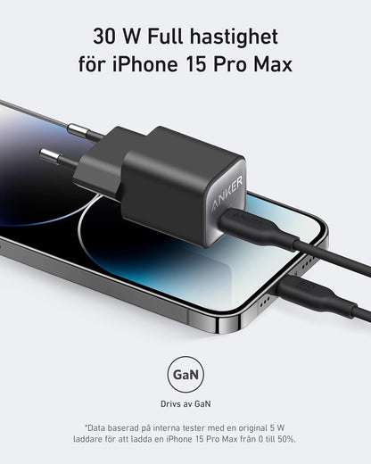 Anker USB-C GaN-laddare 30 W, 511-laddare (Nano 3), snabbladdare med PIQ 3.0 och PPS.