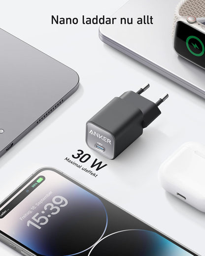 Anker USB-C GaN-laddare 30 W, 511-laddare (Nano 3), snabbladdare med PIQ 3.0 och PPS.