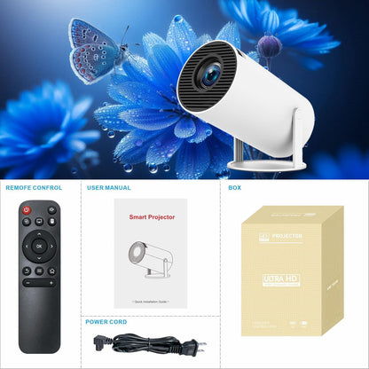 Bärbar 4K 1080P Full HD mini projektor, kompatibel med Android 11 och Netflix - WiFi 6, BT 5.0, 180° rotation, liten hemmabioprojektor