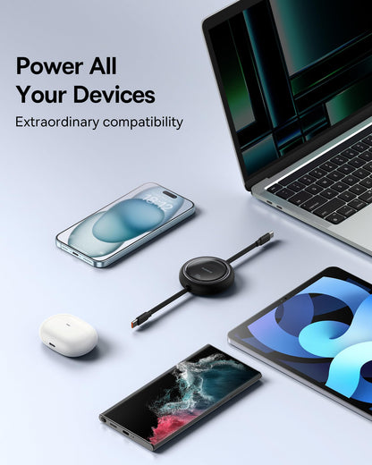 Baseus USB C-kabel, 100 W, PD 5A QC 4.0 mini, utdragbar, snabbladdningskabel, USB-C-till-USB-C-kabel, 4-stegs längd, förinställd laddningskabel för iPhone 15, Samsung, iPad, lätt att förvara, bärbar