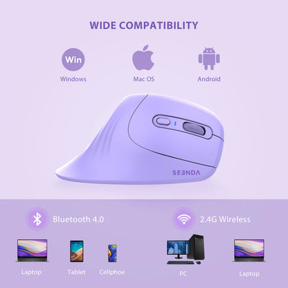 Seenda Ergonomisk Vertikal Mus Jiggler Bluetooth 2.4g Trådlös för dator,Laptop, Notebook och PC