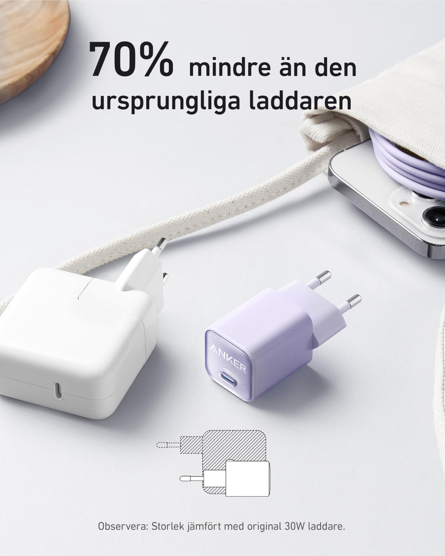 Anker USB-C GaN-laddare 30 W, 511-laddare (Nano 3), snabbladdare med PIQ 3.0 och PPS.