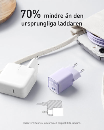 Anker USB-C GaN-laddare 30 W, 511-laddare (Nano 3), snabbladdare med PIQ 3.0 och PPS.