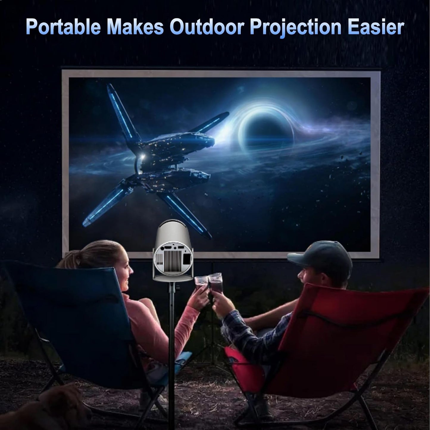 Bärbar 4K 1080P Full HD mini projektor, kompatibel med Android 11 och Netflix - WiFi 6, BT 5.0, 180° rotation, liten hemmabioprojektor