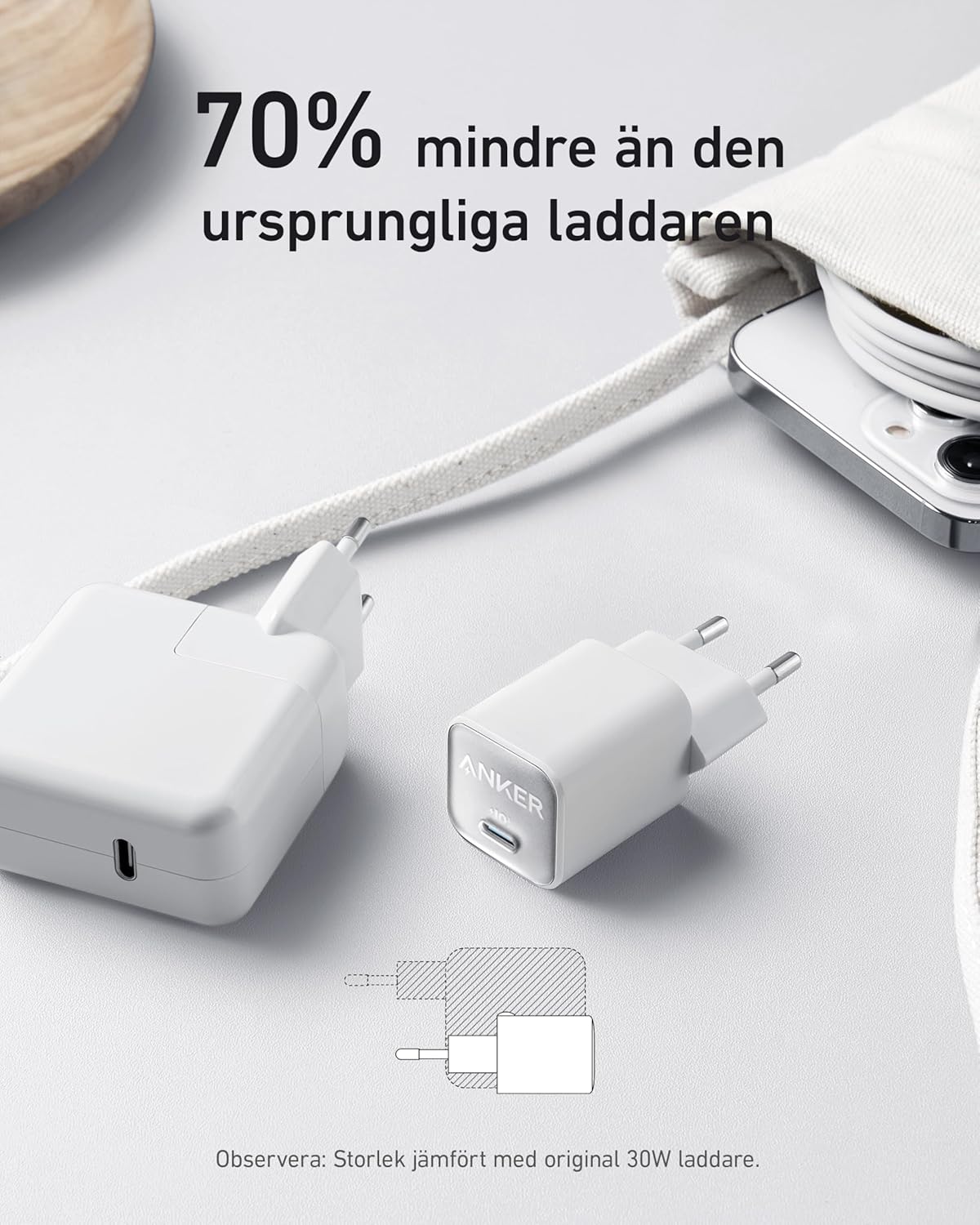 Anker USB-C GaN-laddare 30 W, 511-laddare (Nano 3), snabbladdare med PIQ 3.0 och PPS.