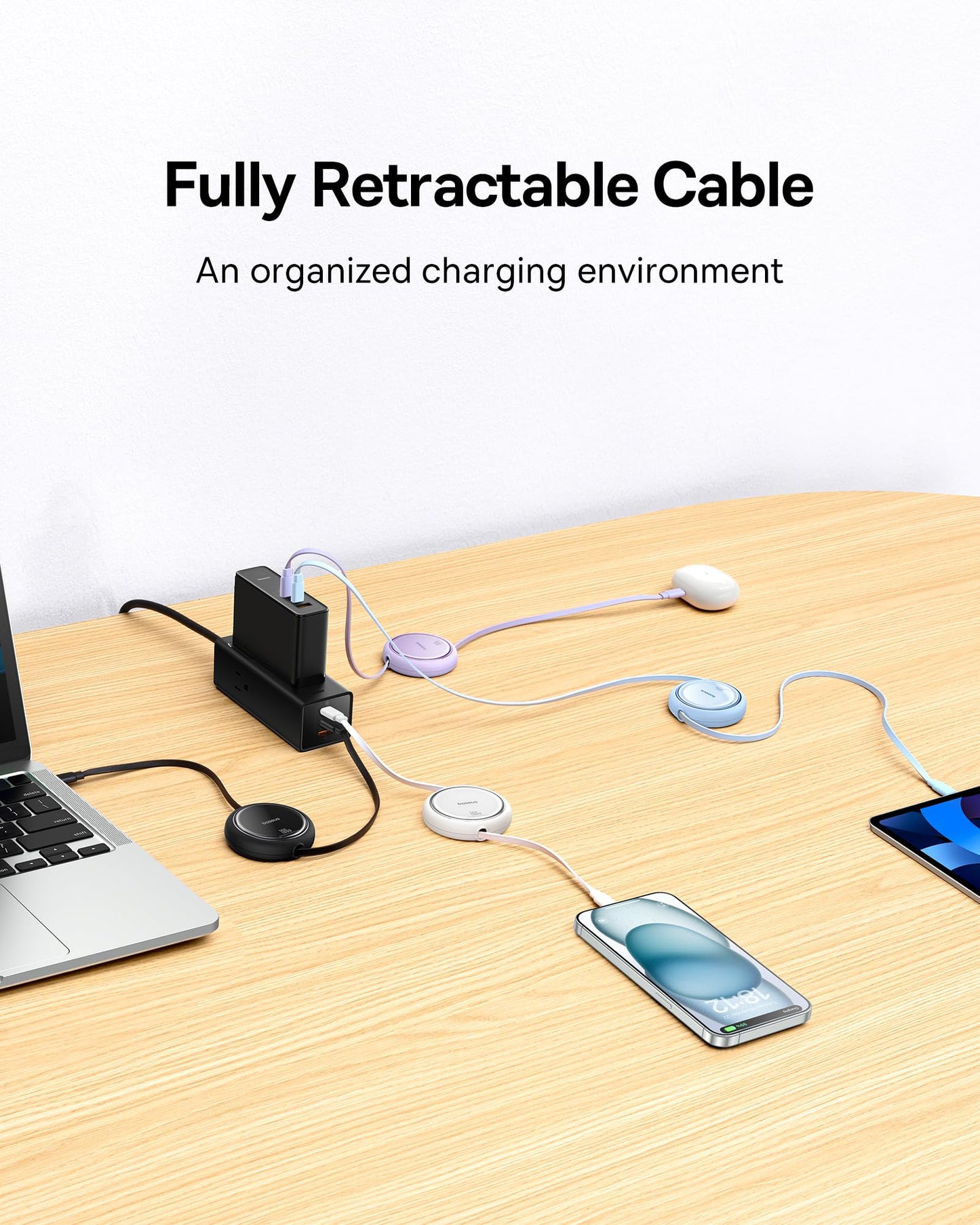 Baseus USB C-kabel, 100 W, PD 5A QC 4.0 mini, utdragbar, snabbladdningskabel, USB-C-till-USB-C-kabel, 4-stegs längd, förinställd laddningskabel för iPhone 15, Samsung, iPad, lätt att förvara, bärbar