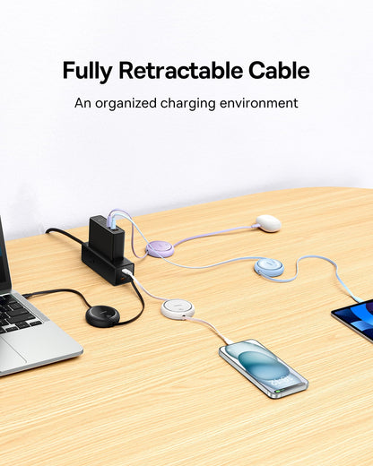 Baseus USB C-kabel, 100 W, PD 5A QC 4.0 mini, utdragbar, snabbladdningskabel, USB-C-till-USB-C-kabel, 4-stegs längd, förinställd laddningskabel för iPhone 15, Samsung, iPad, lätt att förvara, bärbar