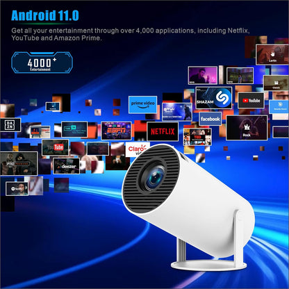 Bärbar 4K 1080P Full HD mini projektor, kompatibel med Android 11 och Netflix - WiFi 6, BT 5.0, 180° rotation, liten hemmabioprojektor
