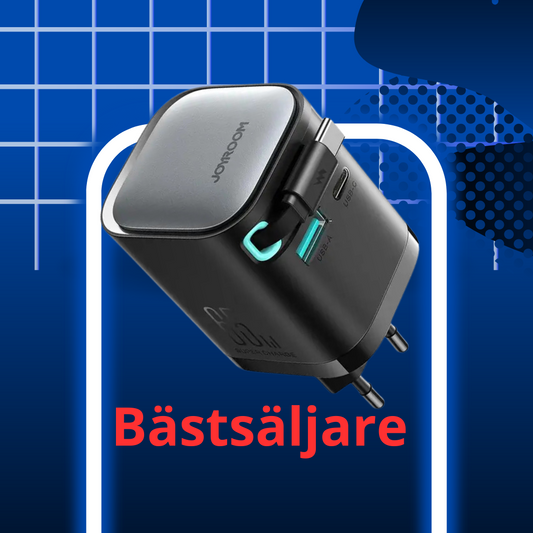Joyroom GaN Pd 65W snabbladdare med infällbar kabel, 3 utgångar